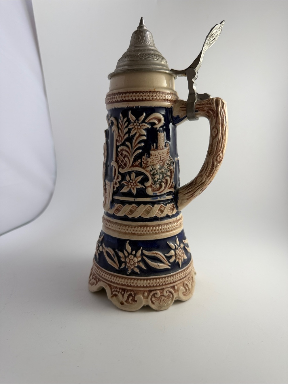 Vintage German Beer Stein with Lid 9”